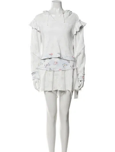 Pre-owned Loveshackfancy Floral Print Raw-edge Trim Skirt Set In White
