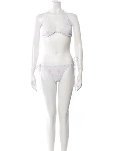 Pre-owned Loveshackfancy Floral Print Ruffle Embellishment Bikini W/ Tags In White
