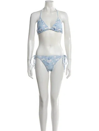 Pre-owned Loveshackfancy Floral Print Ruffle Embellishment Bikini W/ Tags In White