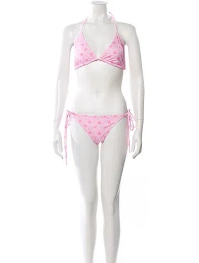 Pre-owned Loveshackfancy Floral Print Ruffle Embellishment Bikini W/ Tags In White