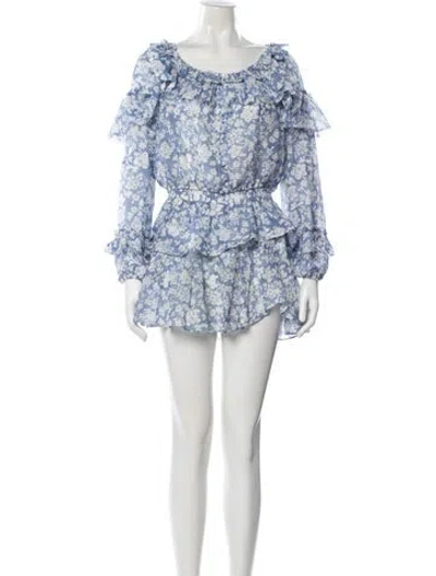 Pre-owned Loveshackfancy Floral Print Ruffle Embellishment Skirt Set In Blue