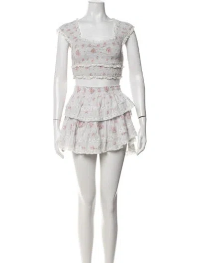 Pre-owned Loveshackfancy Floral Print Ruffle Embellishment Skirt Set In Neutrals