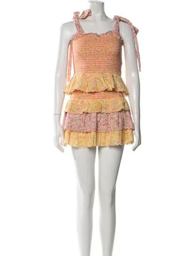 Pre-owned Loveshackfancy Floral Print Ruffle Embellishment Skirt Set In Pink