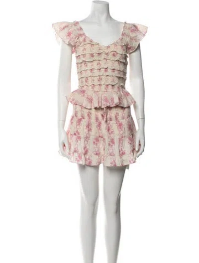 Pre-owned Loveshackfancy Floral Print Ruffle Embellishment Skirt Set In Pink