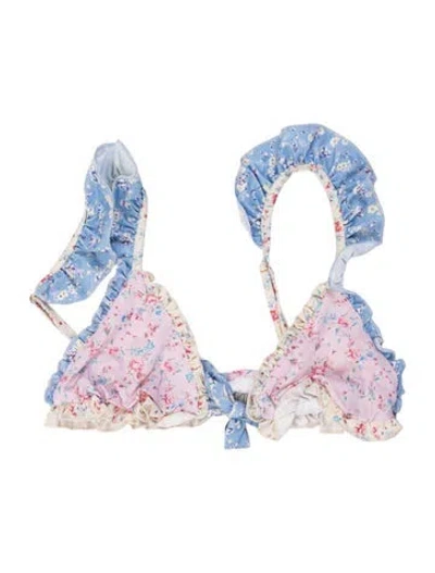 Pre-owned Loveshackfancy Floral Print Ruffle Embellishment Top In Pink