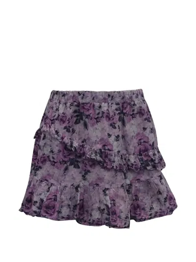 Pre-owned Loveshackfancy Floral-print Ruffle Mini Skirt In Purple