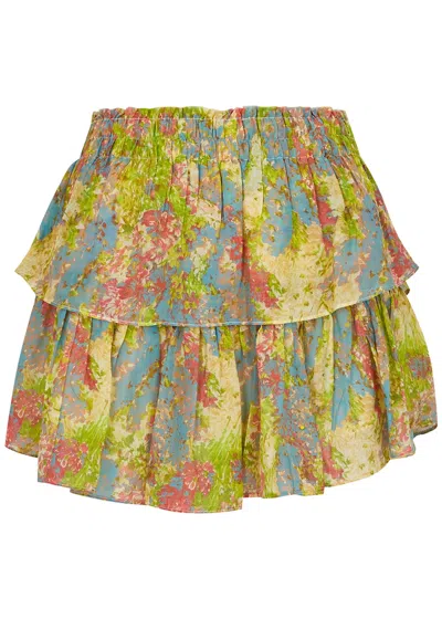 Loveshackfancy Floral-print Ruffled Cotton And Silk-blend Mini Skirt In Multicoloured