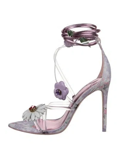 Pre-owned Loveshackfancy Floral Print Sandals In Silver