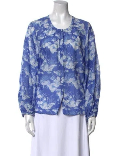 Pre-owned Loveshackfancy Floral Print Scoop Neck Blouse In Blue