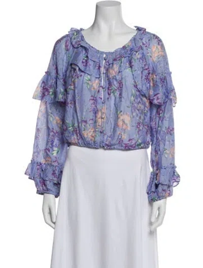 Pre-owned Loveshackfancy Floral Print Scoop Neck Blouse In Blue