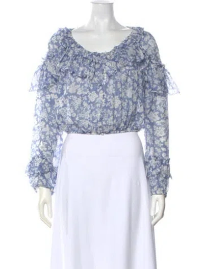 Pre-owned Loveshackfancy Floral Print Scoop Neck Blouse In Blue