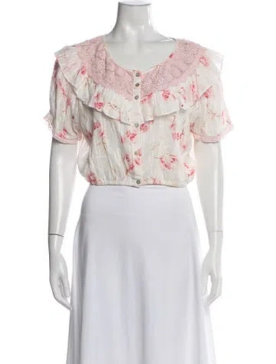 Pre-owned Loveshackfancy Floral Print Scoop Neck Blouse In Blue