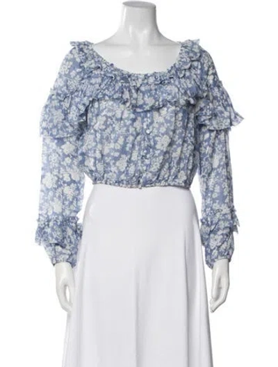 Pre-owned Loveshackfancy Floral Print Scoop Neck Blouse In Blue