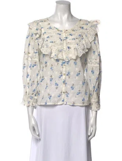 Pre-owned Loveshackfancy Floral Print Scoop Neck Blouse In Multi