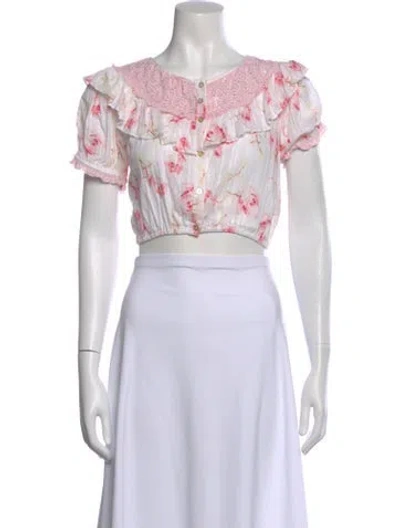Pre-owned Loveshackfancy Floral Print Scoop Neck Blouse In Multi