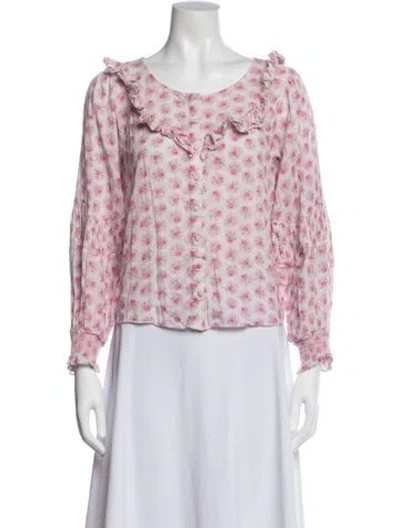 Pre-owned Loveshackfancy Floral Print Scoop Neck Blouse In Neutral