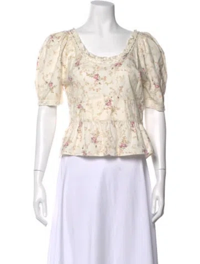 Pre-owned Loveshackfancy Floral Print Scoop Neck Blouse In Neutral