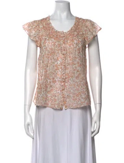 Pre-owned Loveshackfancy Floral Print Scoop Neck Blouse In Orange