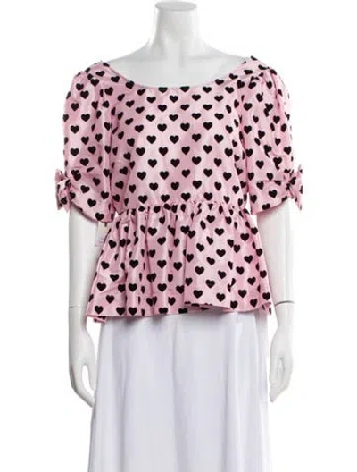 Pre-owned Loveshackfancy Floral Print Scoop Neck Blouse In Pink