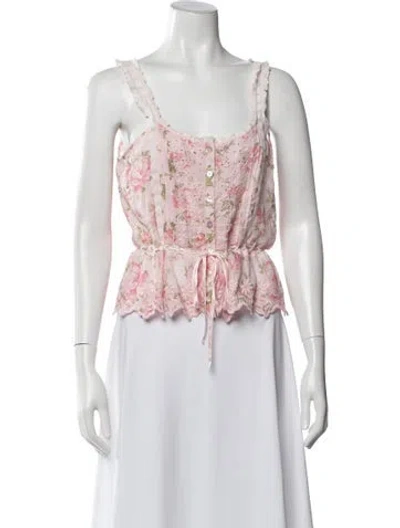 Pre-owned Loveshackfancy Floral Print Scoop Neck Blouse In Pink