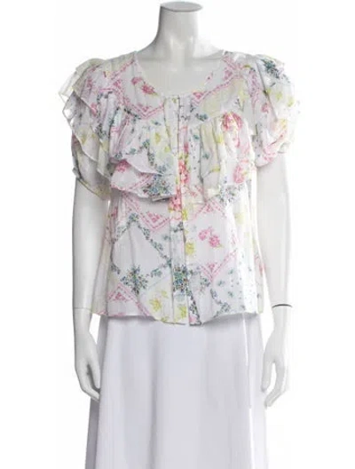 Pre-owned Loveshackfancy Floral Print Scoop Neck Blouse In Pink