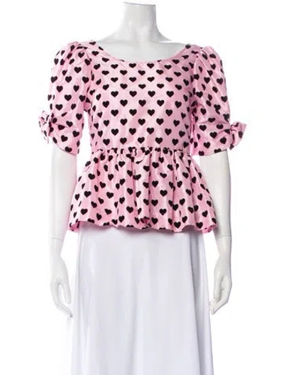 Pre-owned Loveshackfancy Floral Print Scoop Neck Blouse In Pink