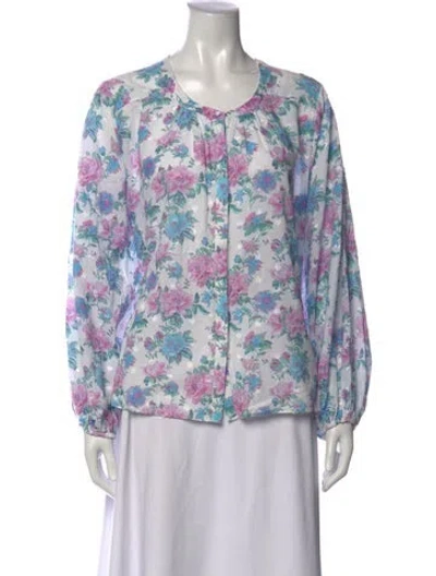 Pre-owned Loveshackfancy Floral Print Scoop Neck Blouse In Pink