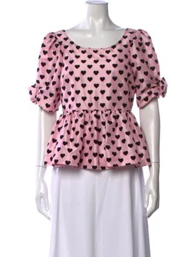 Pre-owned Loveshackfancy Floral Print Scoop Neck Blouse In Pink