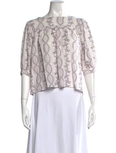 Pre-owned Loveshackfancy Floral Print Scoop Neck Blouse In Purple
