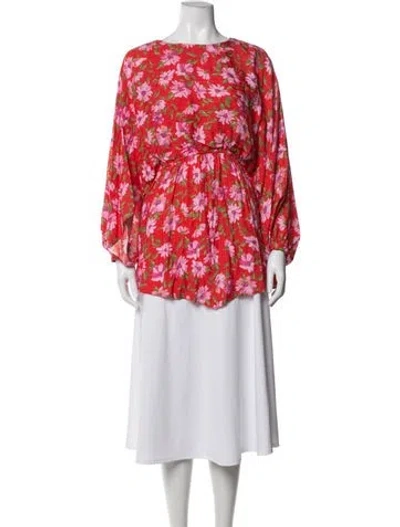 Pre-owned Loveshackfancy Floral Print Scoop Neck Blouse In Red
