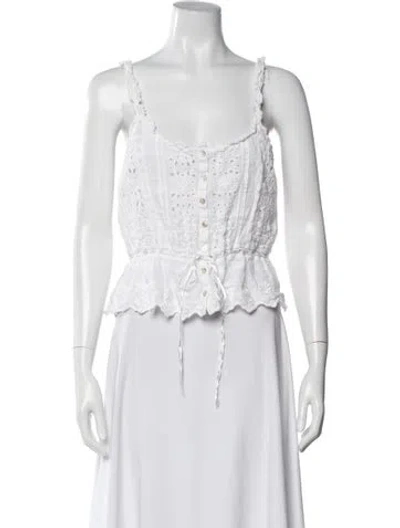 Pre-owned Loveshackfancy Floral Print Scoop Neck Blouse In White