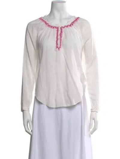 Pre-owned Loveshackfancy Floral Print Scoop Neck Blouse In White