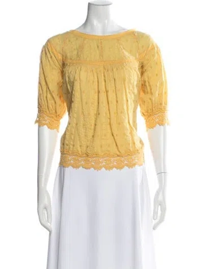 Pre-owned Loveshackfancy Floral Print Scoop Neck Blouse In Yellow