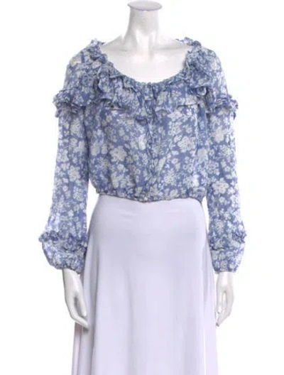 Pre-owned Loveshackfancy Floral Print Scoop Neck Crop Top In Blue