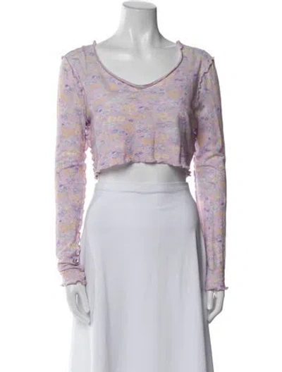 Pre-owned Loveshackfancy Floral Print Scoop Neck Crop Top In Blue