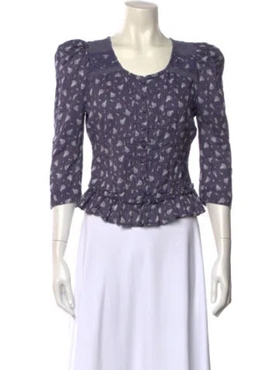 Pre-owned Loveshackfancy Floral Print Scoop Neck Crop Top In Blue