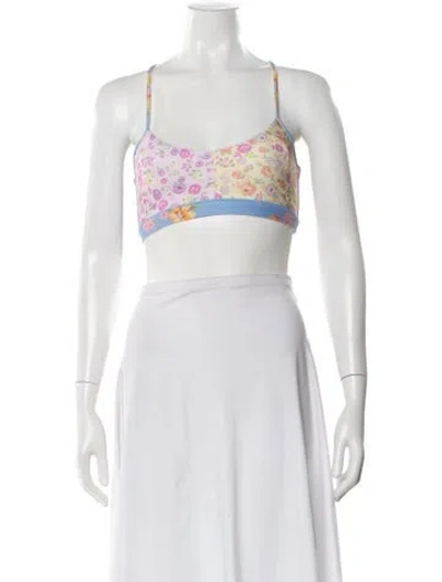 Pre-owned Loveshackfancy Floral Print Scoop Neck Crop Top In Blue