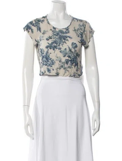 Pre-owned Loveshackfancy Floral Print Scoop Neck Crop Top In Blue