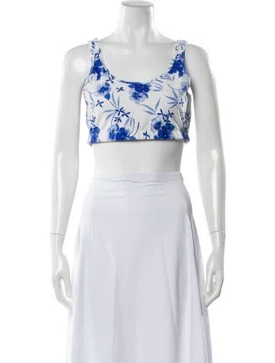 Pre-owned Loveshackfancy Floral Print Scoop Neck Crop Top In Multi