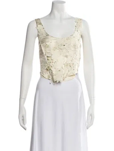 Pre-owned Loveshackfancy Floral Print Scoop Neck Crop Top In Multi