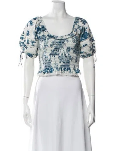 Pre-owned Loveshackfancy Floral Print Scoop Neck Crop Top In Neutral