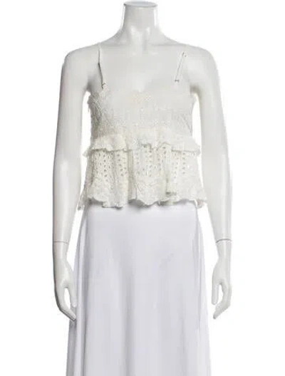 Pre-owned Loveshackfancy Floral Print Scoop Neck Crop Top In Neutral