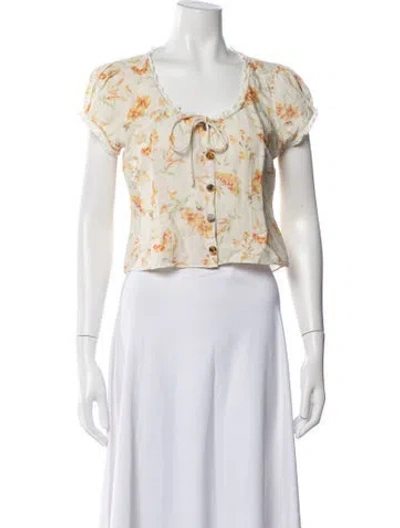 Pre-owned Loveshackfancy Floral Print Scoop Neck Crop Top In Neutral