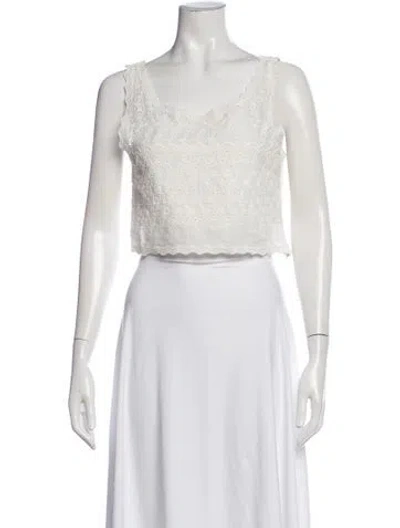 Pre-owned Loveshackfancy Floral Print Scoop Neck Crop Top In Neutral