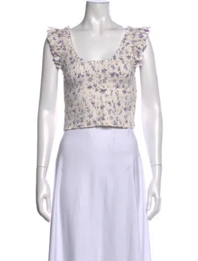 Pre-owned Loveshackfancy Floral Print Scoop Neck Crop Top In Neutrals