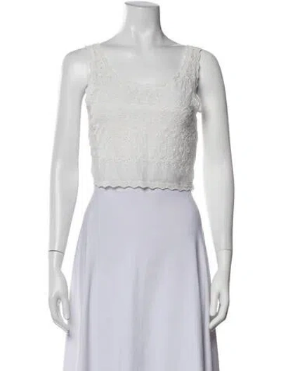 Pre-owned Loveshackfancy Floral Print Scoop Neck Crop Top In Neutrals