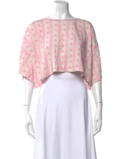 Pre-owned Loveshackfancy Floral Print Scoop Neck Crop Top In Neutrals