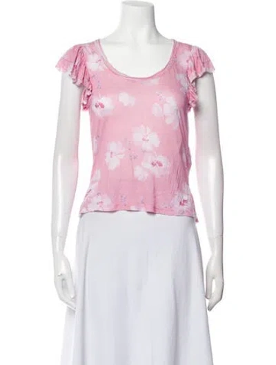 Pre-owned Loveshackfancy Floral Print Scoop Neck Crop Top In Pink