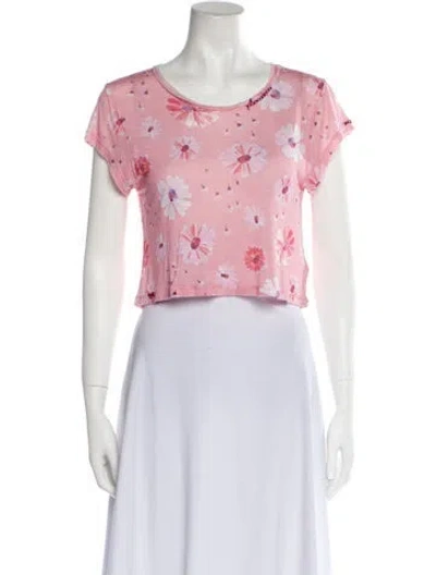 Pre-owned Loveshackfancy Floral Print Scoop Neck Crop Top In Pink