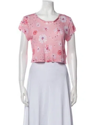 Pre-owned Loveshackfancy Floral Print Scoop Neck Crop Top In Pink